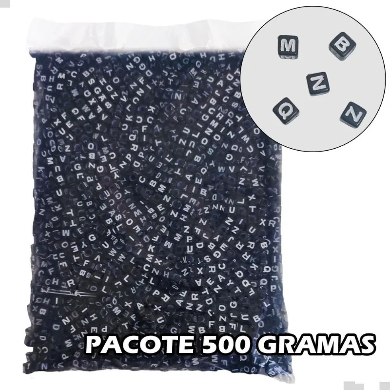 Pacote 500gr Miçanga Letras Pretas Com Branco 5 Alfabeto