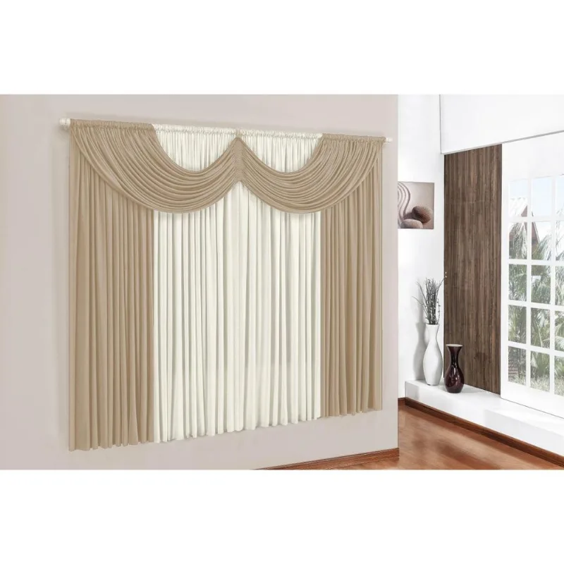 Cortina Bege Para Sala E Quarto 2 M X 1,70 M Paris De Malha