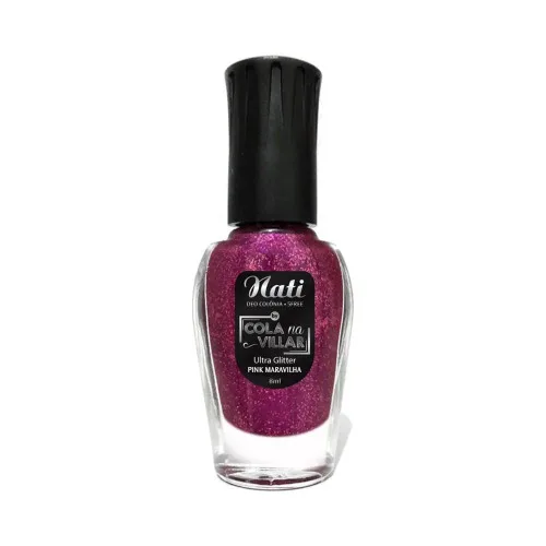 ESMALTE NATI COLA NA VILAR GLITTER PINK MARAVILHA 8ML - MARAVILHA