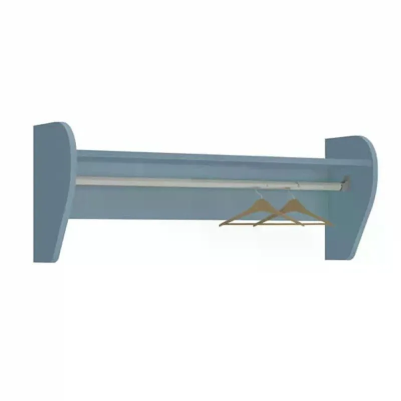 Prateleira Juju Retangular MDF Fixação Parafuso com Cabideiro Quarto Infantil Azul - OUTRAS - Agro