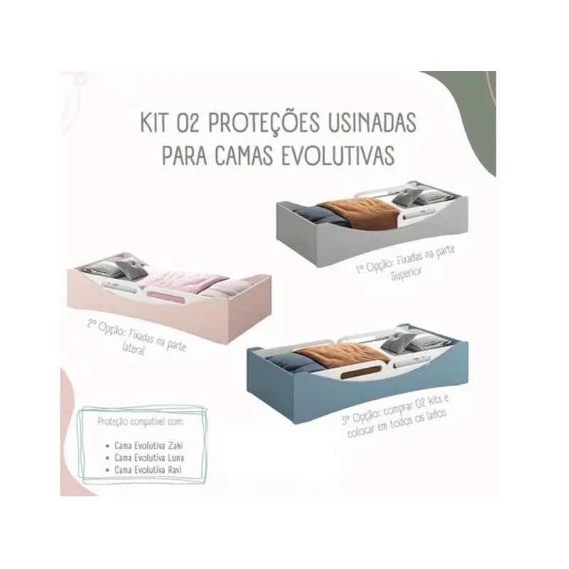 Kit com 02 Proteções Usinadas Para Cama Evolutiva Reller – Branco Fosco – 11282