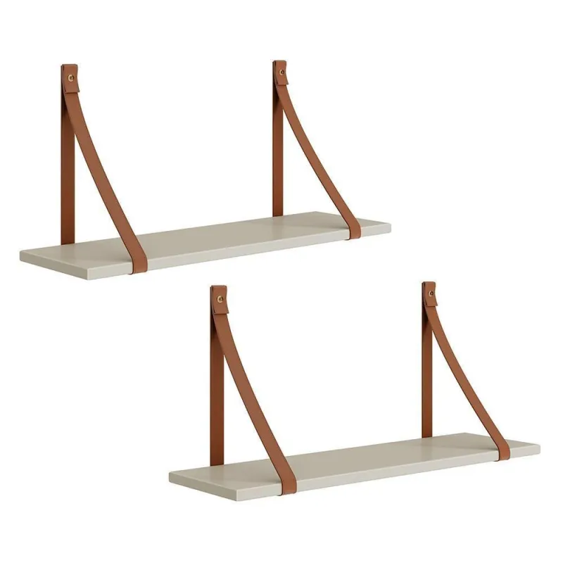 Kit 2 Prateleiras Luna 66,6cm Areia Fosco Com Alças De Couro Reller Móveis Areia Fosco - RELLER MÓVEIS - Decoração