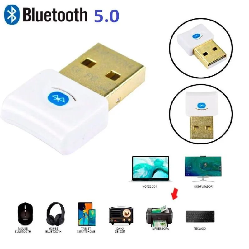 Adaptador Usb BT 5.0 Csr Dongle Para Pc E Notebook Branco - Dex