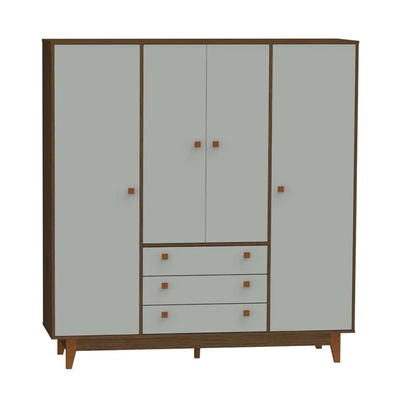 Guarda Roupa Casal Vintage 4 Portas 3 Gavetas Conhaque E Off White - Não Informado - Móveis