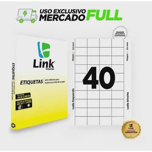 100 Folhas 40 X 25 Mm Etiqueta Mercado Full 4.000 Etiquetas - Não Disponível - Papelaria