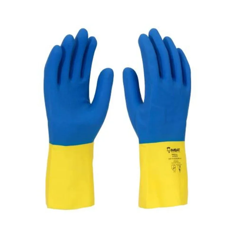 Luva Bicolor Látex/Neoprene 8 (M) - Proteção Química e Antiderrapante - Azul/Amarelo - Imbat
