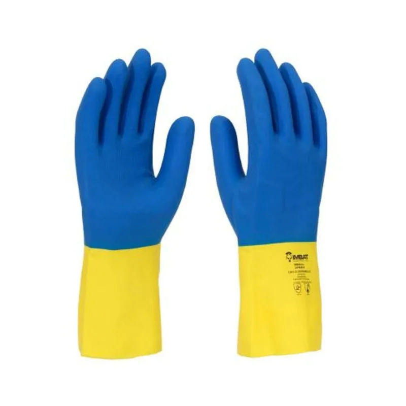 Luva Bicolor Látex/Neoprene 7 (P) - Proteção Química e Antiderrapante - Azul/Amarelo - Imbat - Comércio E Indústria