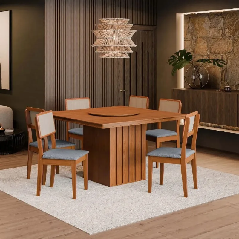 Conjunto Mesa de Jantar 78cm x 136cm 6 Cadeiras Dobue | Cinamomo/Grafite (S/V)
