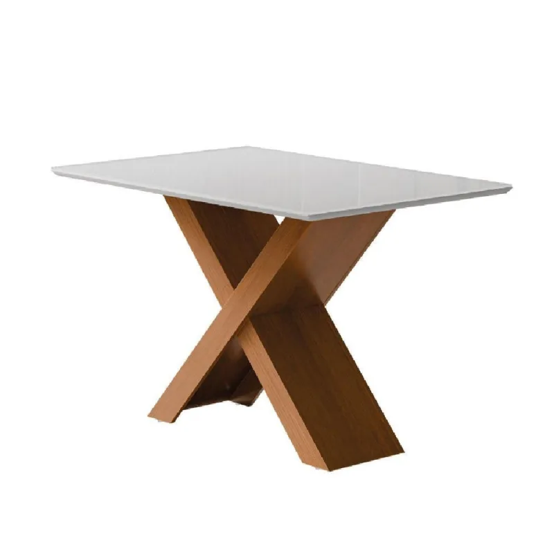 Mesa Sala De Jantar Tampo Com Vidro 1,36m Grécia Madeirado/off White Dobuê - Dobuê Movelaria