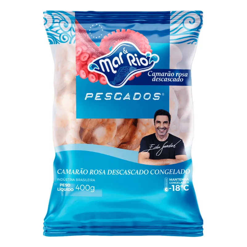 Camarão Rosa Descascado Congelado Mar&Rio Pacote 400g