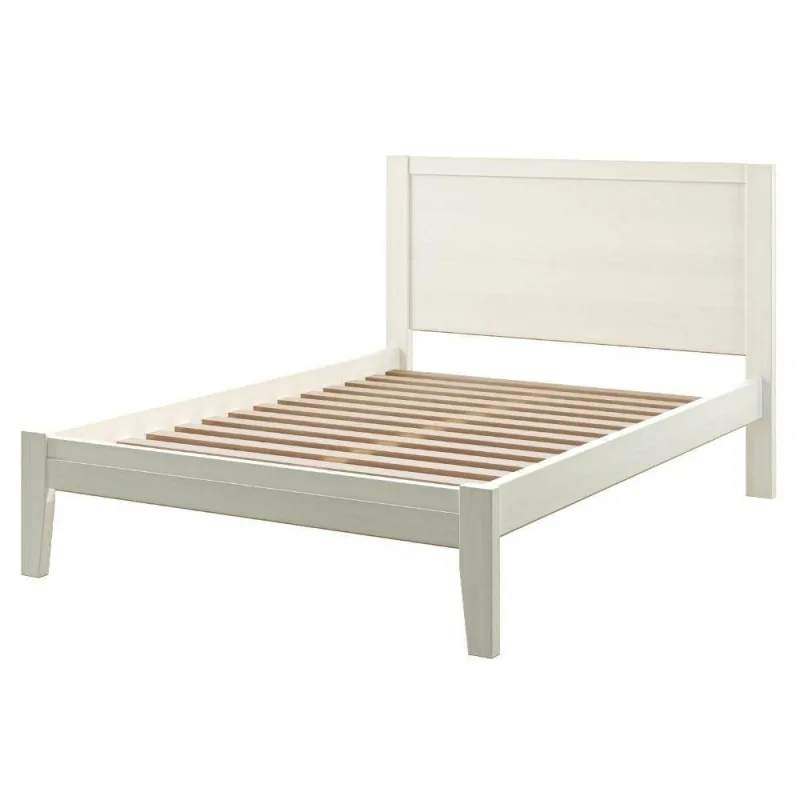Cama de Casal 149CM 2808 Madeira Maciça Taeda Branco com Cabeceira em Painel Milani Movelaria - OUTRAS - Móveis
