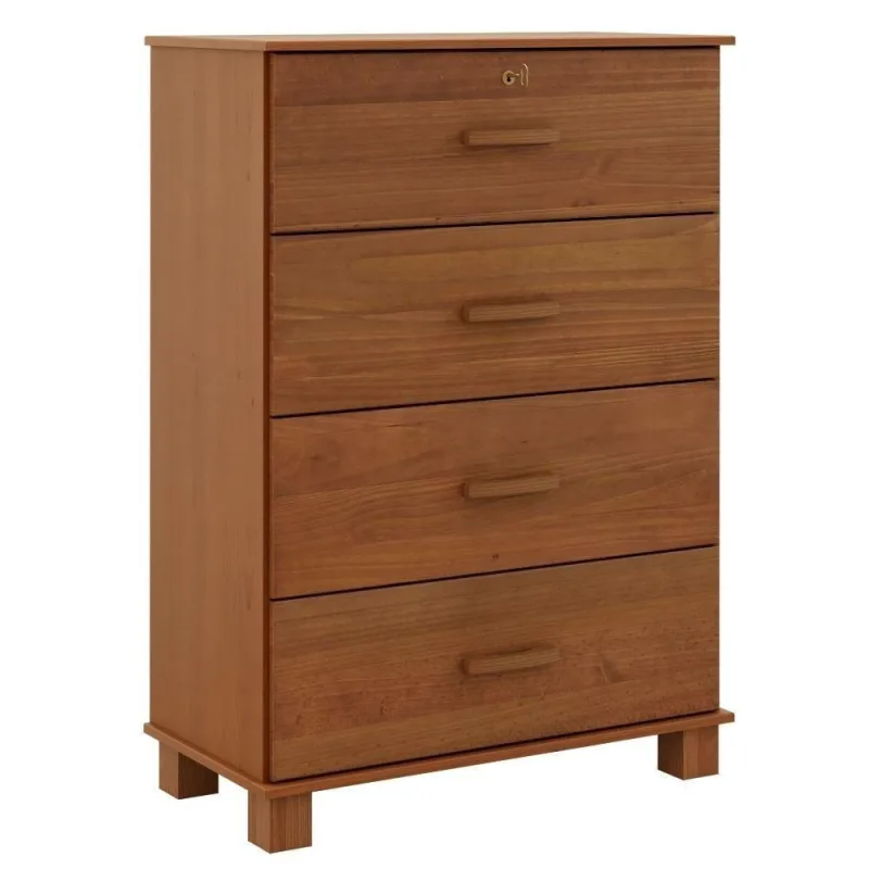 Cômoda 1138C 4 Gavetas Madeira Maciça Taeda Marrom Milani Movelaria - OUTRAS - Bebês