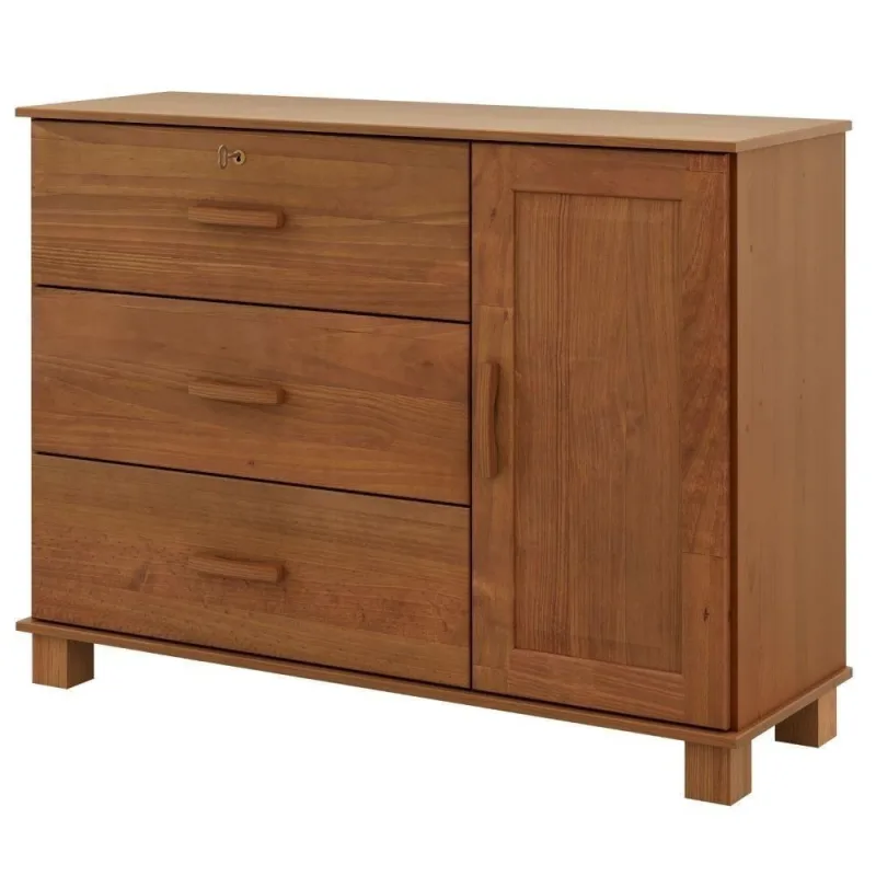 Cômoda 1139C 3 Gavetas 1 Porta Madeira Maciça Castanho Milani Movelaria - OUTRAS - Bebês