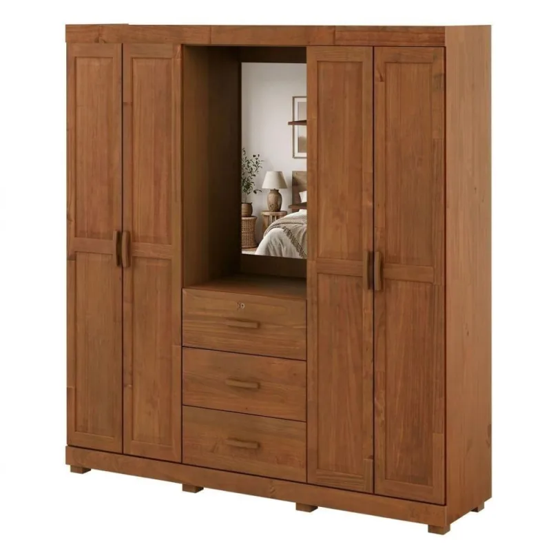 Guarda Roupa Casal 1143C 4 Portas Giratórias 2 Gavetas Castanho Milani Movelaria - OUTRAS - Móveis