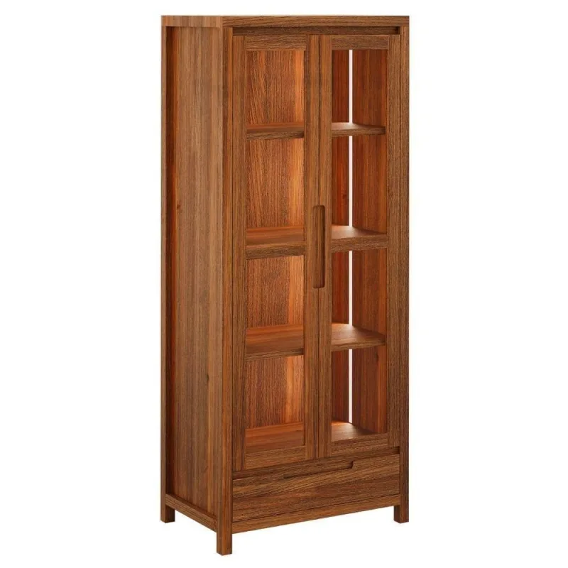 Cristaleira 1554N 2 Portas 3 Prateleiras Madeira Maciça com LED Rustic Milani Movelaria - OUTRAS - Móveis