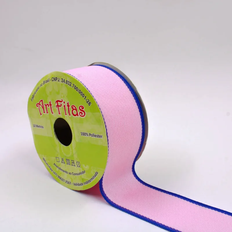 FITA GORGURÃO LISTRADA ART FITAS PB33 38MM EM POLIESTER COM 10 METROS Rosa Com Colorido