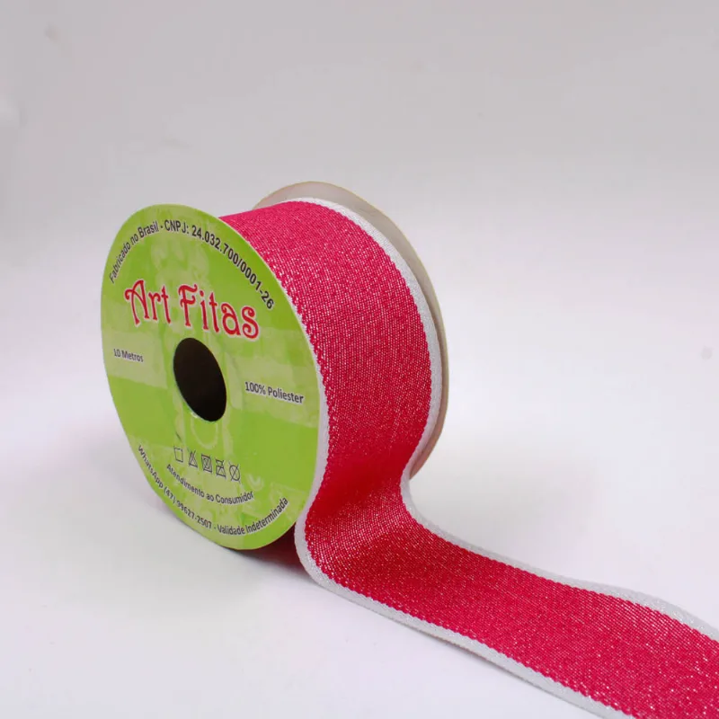 FITA GORGURÃO LISTRADA ART FITAS PB31L 38MM EM POLIESTER COM 10 METROS Rosa Com Colorido