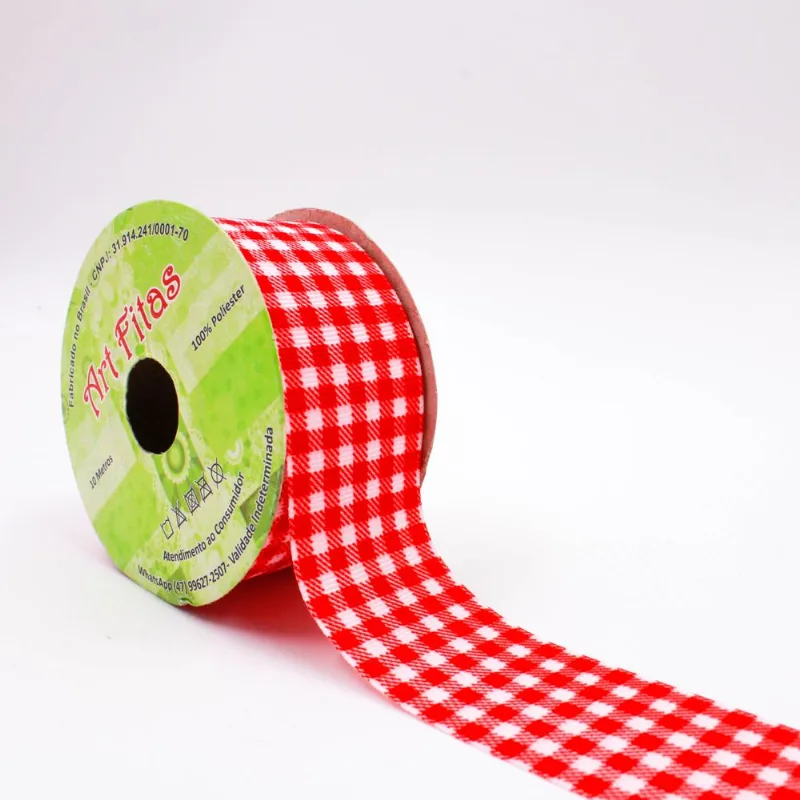 FITA GORGURÃO LISTRADA ART FITAS G1011 38MM EM POLIESTER COM 10 METROS 201 - Vermelho
