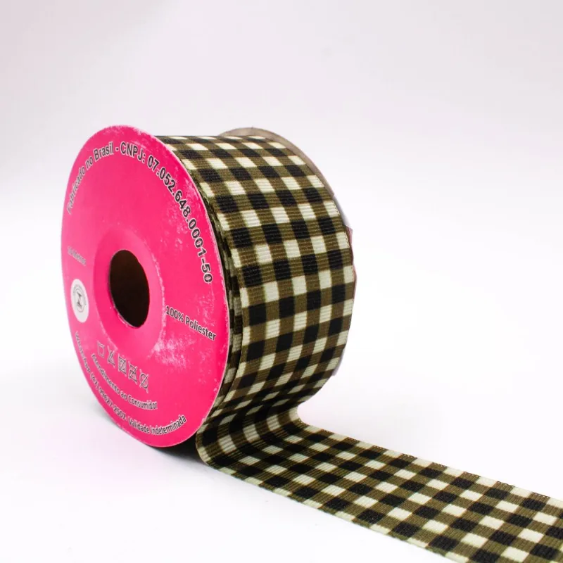 FITA XADREZ PESPONTADA SINIMBU G2893 38MM EM POLIESTER COM 10 METROS Branco E Preto