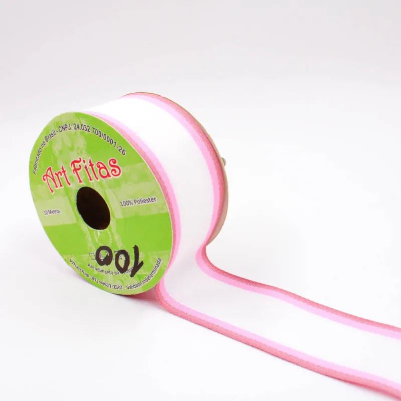 FITA GORGURÃO ART FITAS PB44 38MM EM POLIESTER COM 10 METROS 262P - Rosa Com Branco