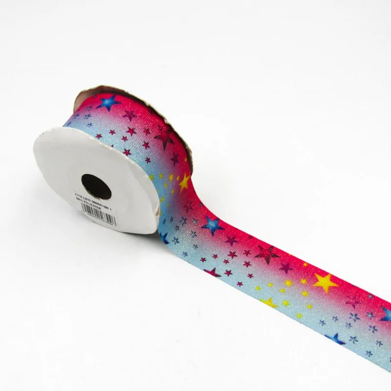 FITA DE GORGURAO DEGRADE 38MM EM POLIESTER COM 10 METROS 513P - Azul/Rosa 513