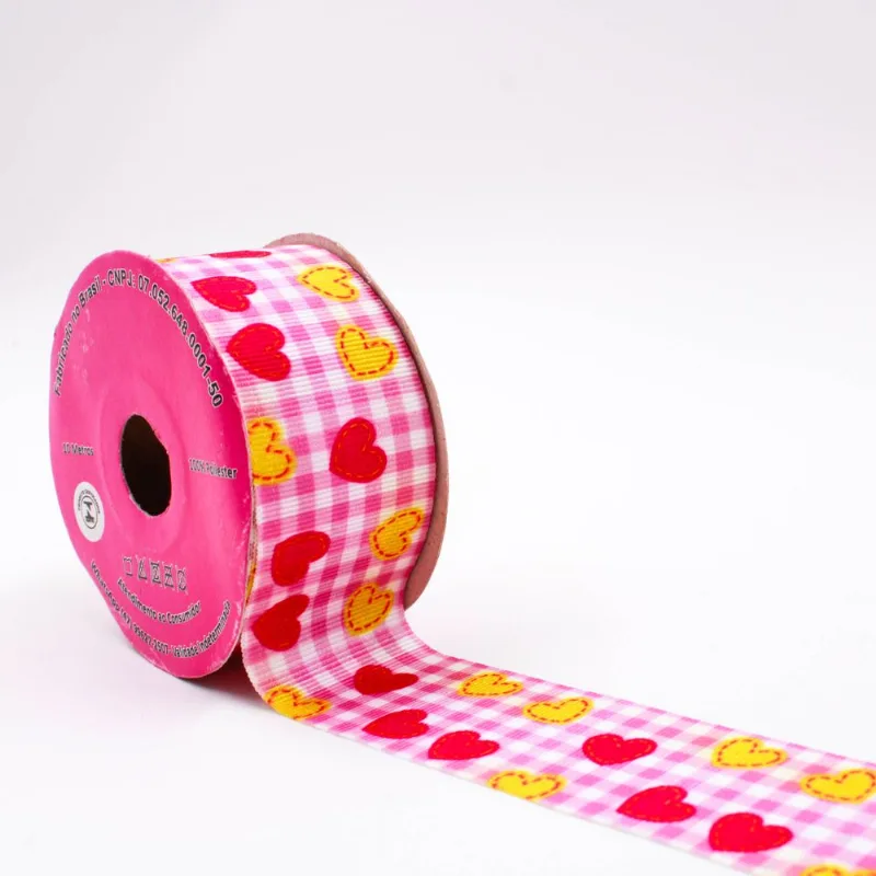 FITA GORGURÃO CORAÇÕES BORDADOS ART FITAS G2631 38MM EM POLIESTER COM 10 METROS 103 - Colorido