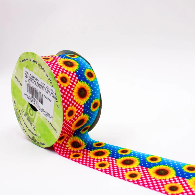 FITA GORGURÃO GIRASSÓIS ART FITAS G2640 38MM EM POLIESTER COM 10 METROS Azul