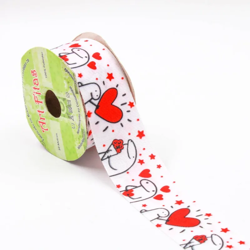 FITA DE GORGURÃO BENTO FLORK CORAÇÃO 01 ART FITAS 38MM 209 - Branco 209