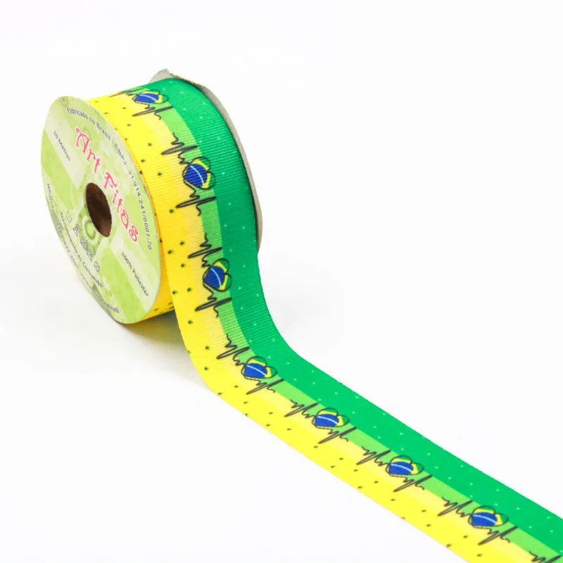 FITA DE GORGURÃO BANDEIRA DO BRASIL COM BOLINHAS COPA 03 38MM 103 - Colorido