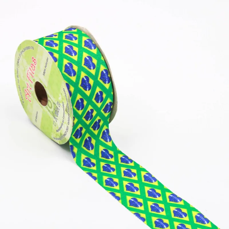 FITA DE GORGURÃO BANDEIRA DO BRASIL DE CORAÇÃO COPA 02 38MM 103 - Colorido