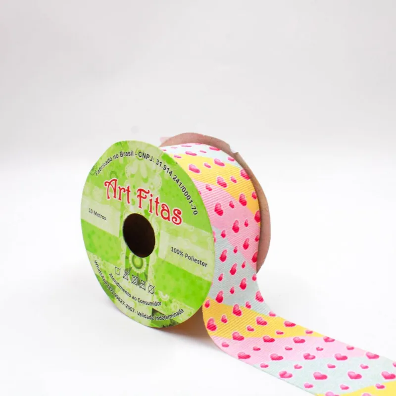 FITA GORGURÃO ART FITAS G2745 CORAÇÕES 38MM EM POLIESTER COM 10 METROS 503 - Colorido Claro