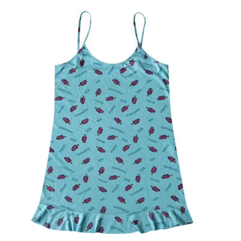 Camisola Alça Fina Estampa Picolé Poliéster e Algodão Azul Claro - Não Disponível - Moda