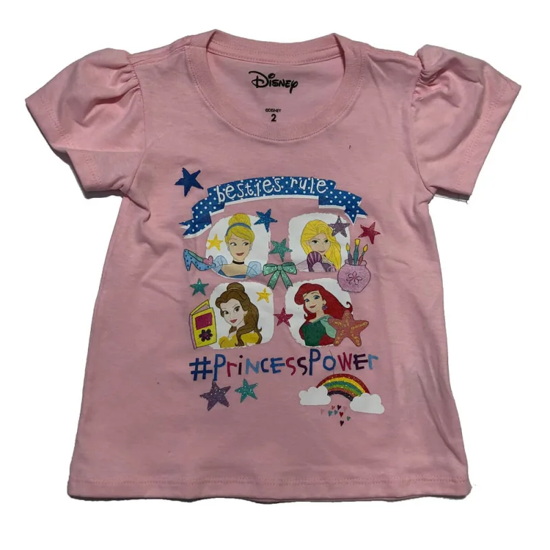 Camiseta Manga Curta Disney Princesas Algodão Branca Menina - Não Disponível - Moda
