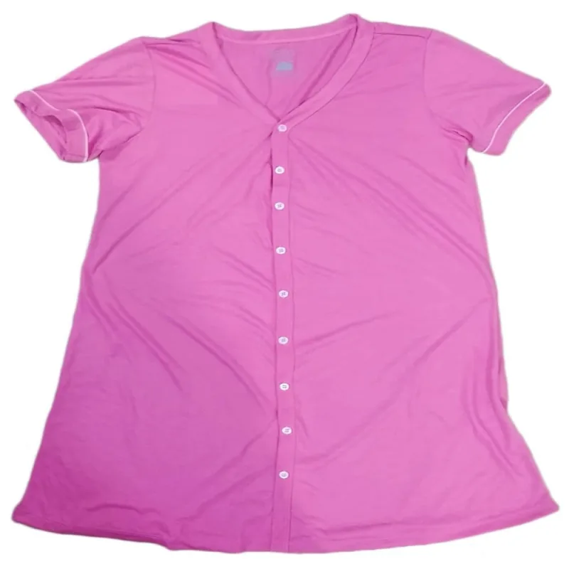 Camisola Manga Curta com Botões Poliéster e Viscose Rosa - Não Disponível - Moda