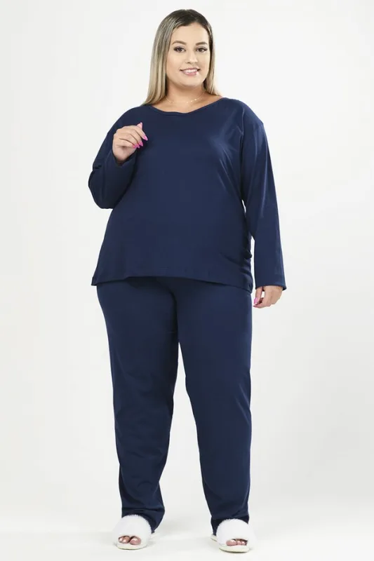 Conjunto Pijama Masculino Basic+ Liso Azul Marinho Adulto - Basic+ - Moda