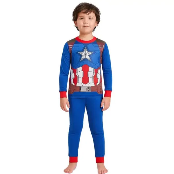 Pijama Infantil Masculino Basic+ Capitão América Algodão Azul e Vermelho - Basic+ - Moda