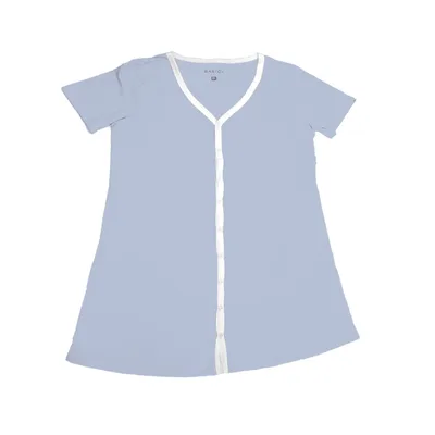 Camisola Manga Curta com Botão Basic+ Malha Poliviscose Azul Claro e Branco - Basic+ - Moda