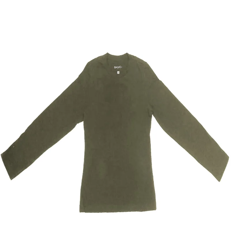 Blusa Manga Longa Justa Feminina Basic+ Algodão Verde Militar - Basic+ - Moda
