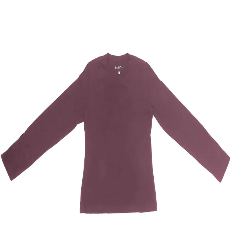 Blusa Manga Longa Feminina Basic+ Algodão Vinho - Basic+ - Moda