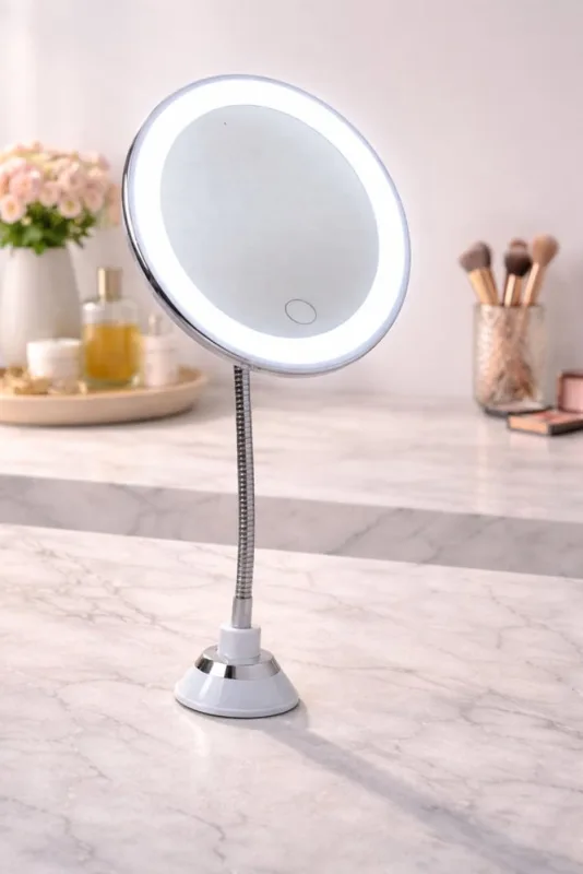 Espelho de Mesa Redondo Para Maquiagem LED com USB - Branca - Genérica - Móveis