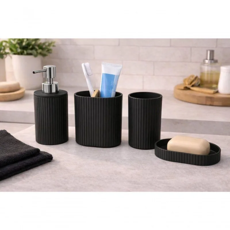Conjunto para Banheiro com Tampa de Bambu Preto com Acessórios Organizadores Black Bull - OUTRAS - Casa E Construção