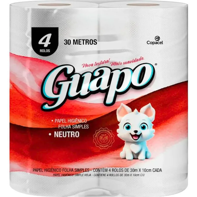 Papel Higiênico Guapo Folha Simples 30m 4 rolos