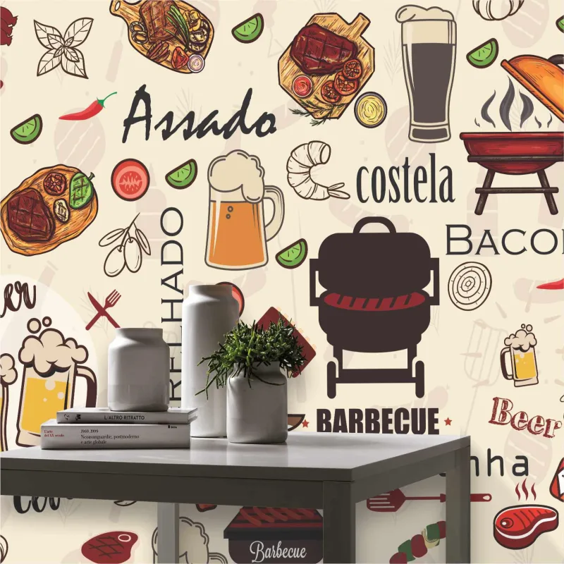 Papel De Parede Carne Assada Churrasqueira Filé Maminha A526 - Não Informado - Decoração