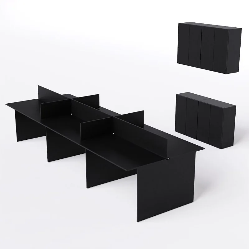 Plataforma De Trabalho De 6 Lugares 240x120 Com 2 Armários Baixo + 2 Armários Baixo Aereo Cor: preto
