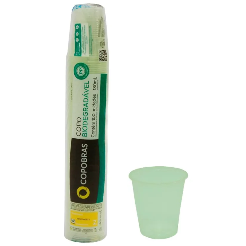 Copo Biodegradável Copobras 180ml com 100 unidades - Copobras - Casa E Utilidades