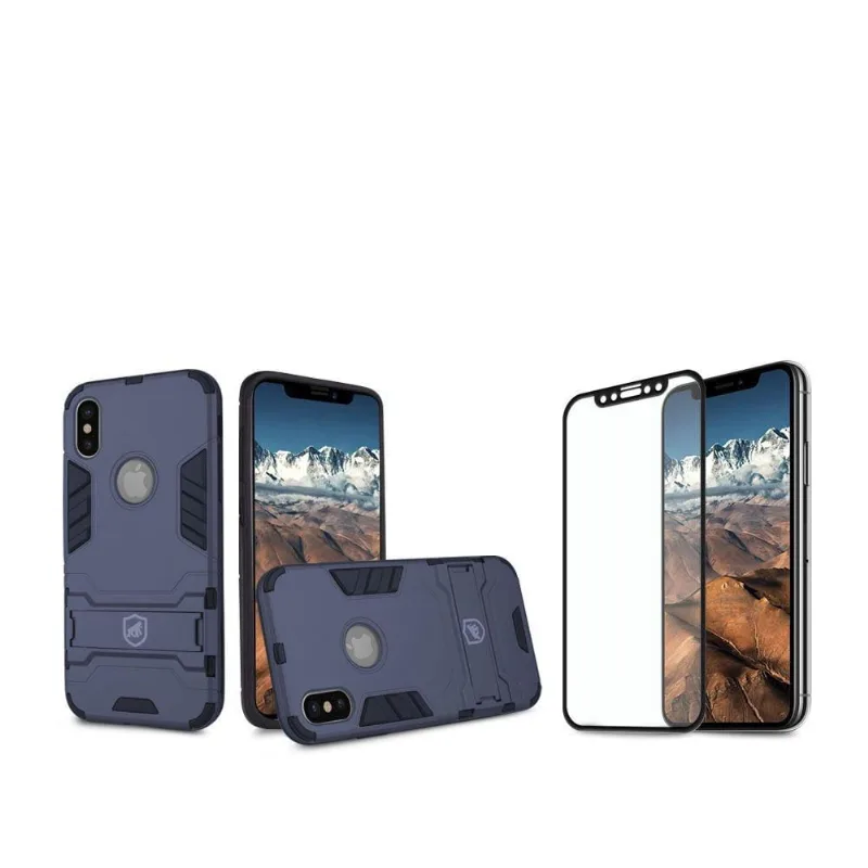 Kit Capa case capinha Armor e Película Coverage Preta para iPhone X e XS - Gshield