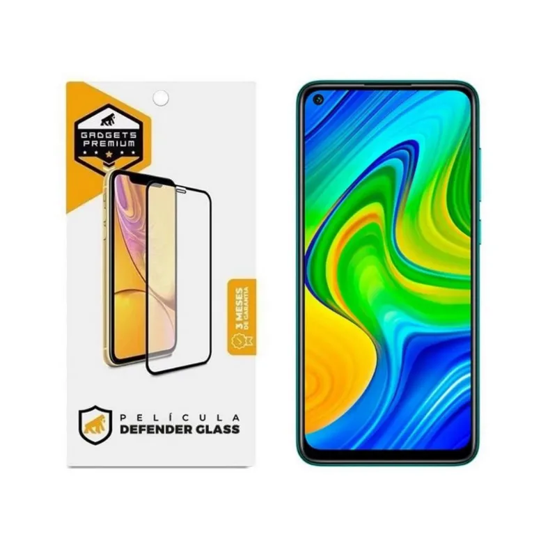 Película Defender Glass para Xiaomi Redmi Note 9 - Preta - Gshield - Gshield
