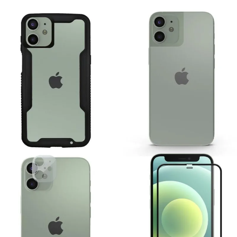 Película Defender Glass + Câmera + Nano Traseira + Capa case capinha Dual Shock Para iPhone 12 Mini - Gshield - Gshield
