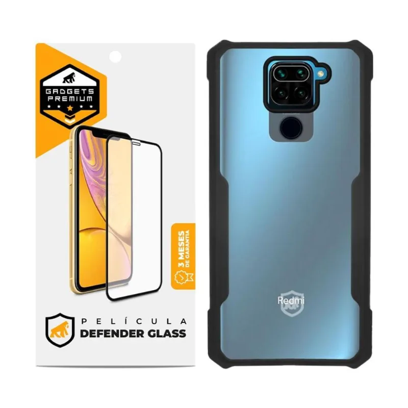 Kit Capa case capinha Dual Shock x e Pelicula Defender Glass para Xiaomi Redmi Note 9 - Gshield - Gshield