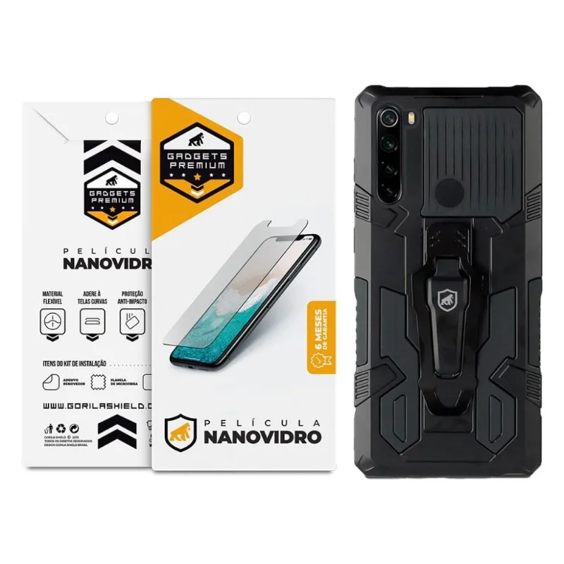 Kit Capa case capinha Clip e Pelicula Nano Vidro Xiaomi Redmi Note 8 - Gshield - Gshield